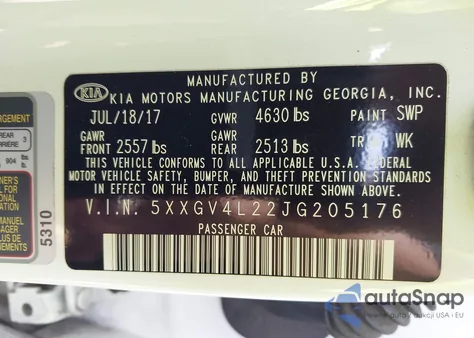 2018 Kia Optima Sx Turbo z USA, uszkodzony, nr VIN 5XXGV4L22JG205176